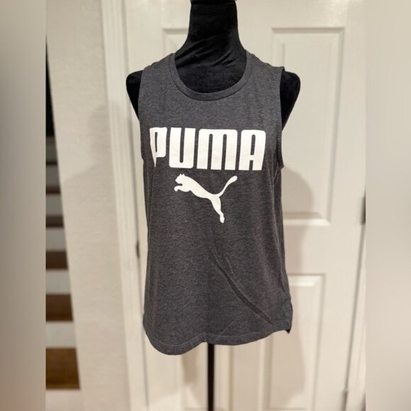 PUMA Gray Sleeveless Logo Tank Top, Size Medium - Picture 1 of 6